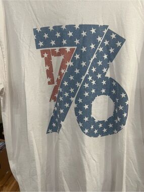 Gildan White Tee with Blue Star-Filled '76' and Red Accents
